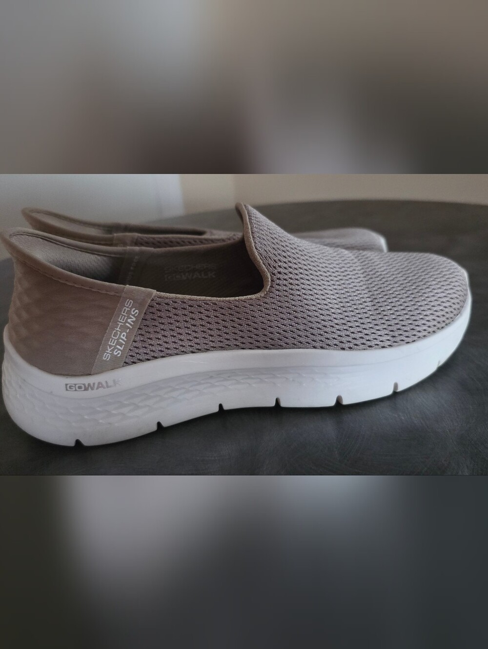 Skechers Taupe Mesh Slip-On Loafers with White Sole